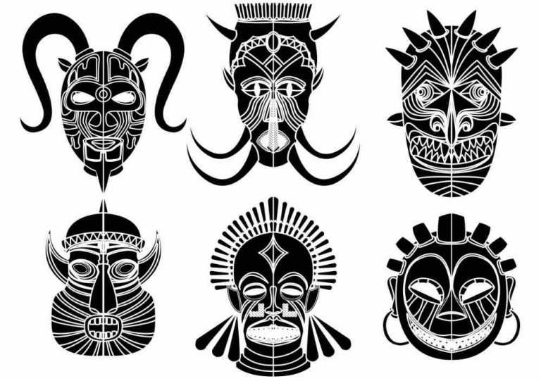 Tribal mask tattoos. Svarta tribalmasker som temporär tatuering.