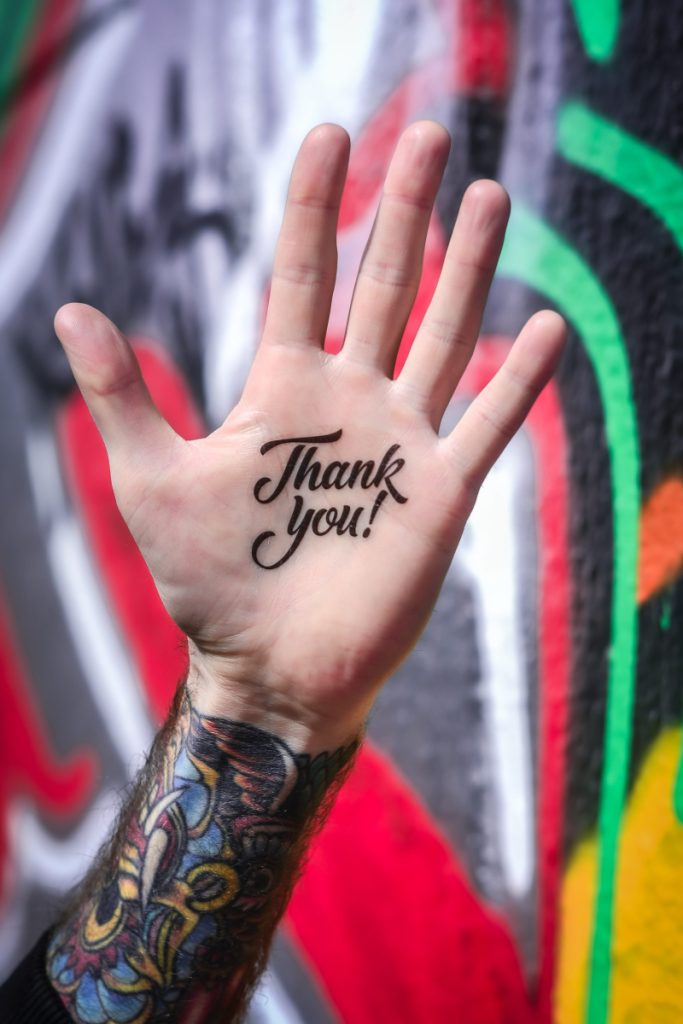 Like ink presentkort bild på hand med text Thank you! Ska du tatuera dig? Börja med en temporär tatuering